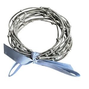 Set of silver cord beaded stackable bracelets